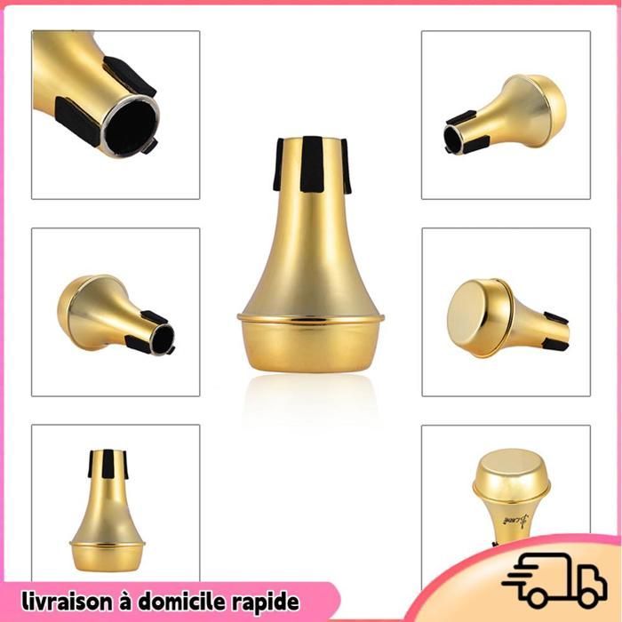 Sordina de práctica ligera Dilwe Mini para trompeta, silenciador recto, material ABS, color dorado.