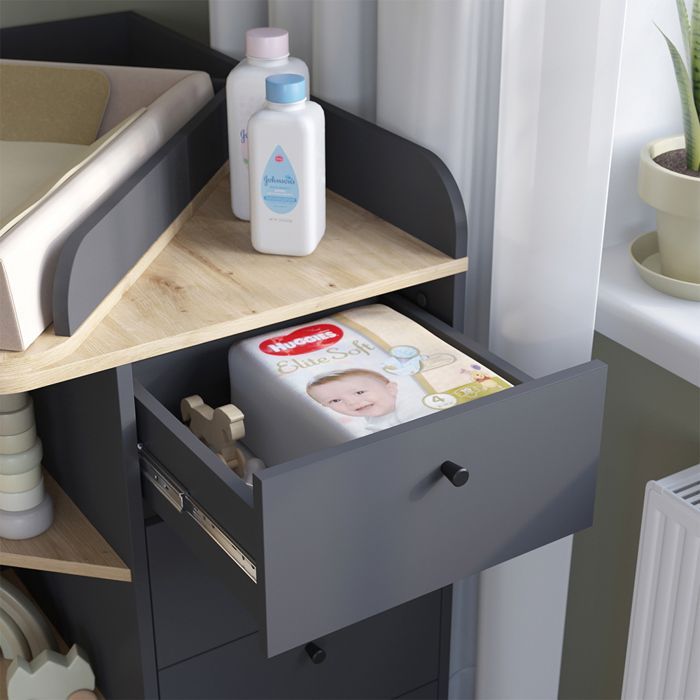 Commode à langer Aria 85x90cm avec étagères et 4 tiroirs Anthracite Vicco 59340