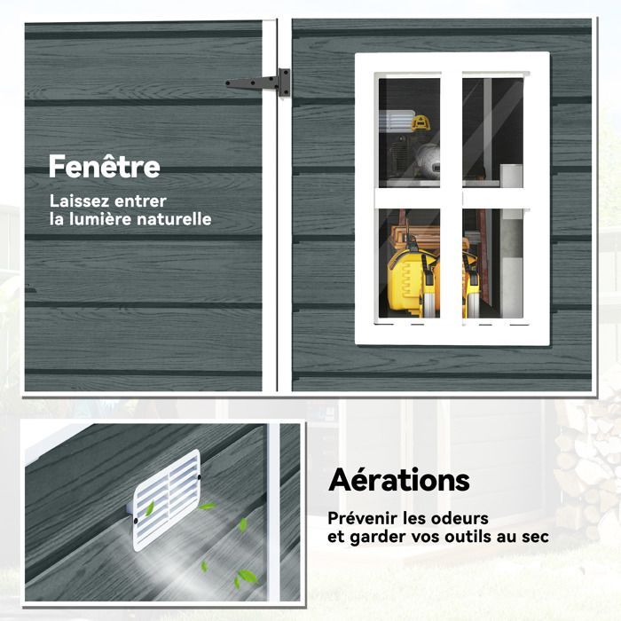 Casetta da giardino - ripostiglio - Outsunny - pavimento con struttura in alluminio, 3 finestre - resina - 182x182x183 cm - grigio effetto legno