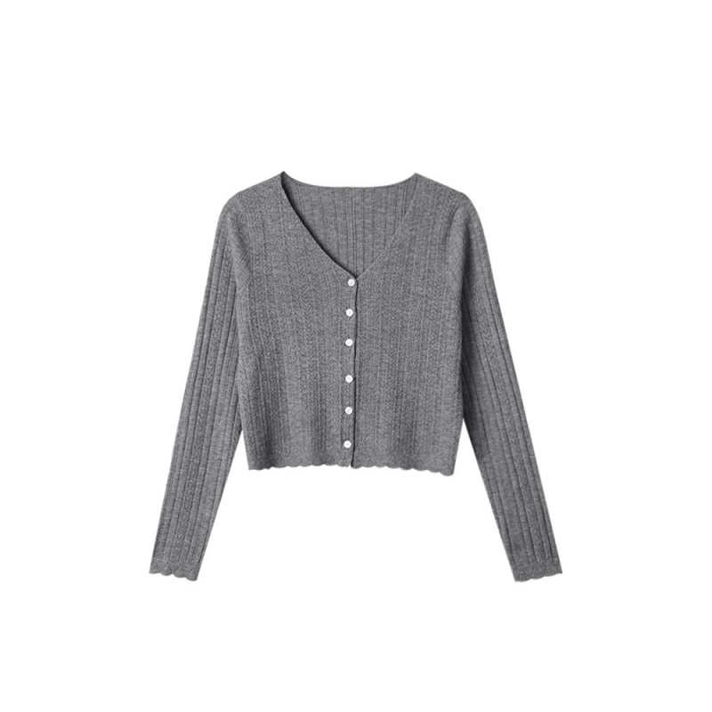 Pull court à col V style rétro littéraire, coupe ajustée, cardigan fin en maille unie, nouvelle collection automne pour femme