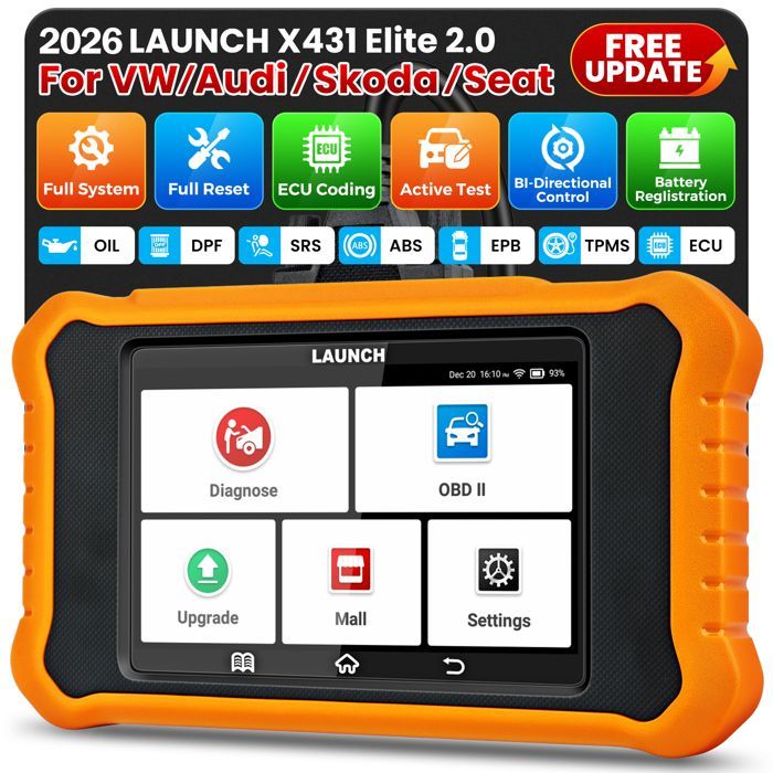 Launch X431 Elite 2.0 Pro, herramienta de diagnóstico para vehículos VW, Audi, Skoda y Seat, escáner bidireccional para vehículos VAG.