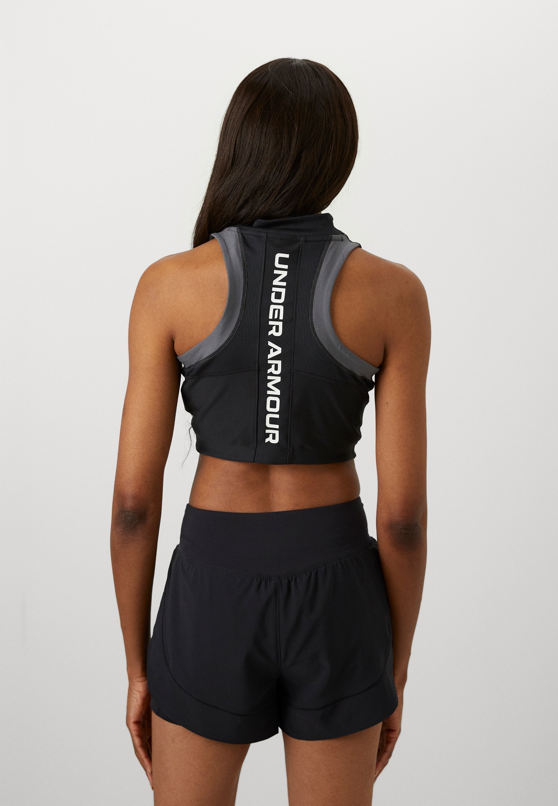 Under Armour HEATGEAR RIB - Top - schwarz/castlerock/weiß