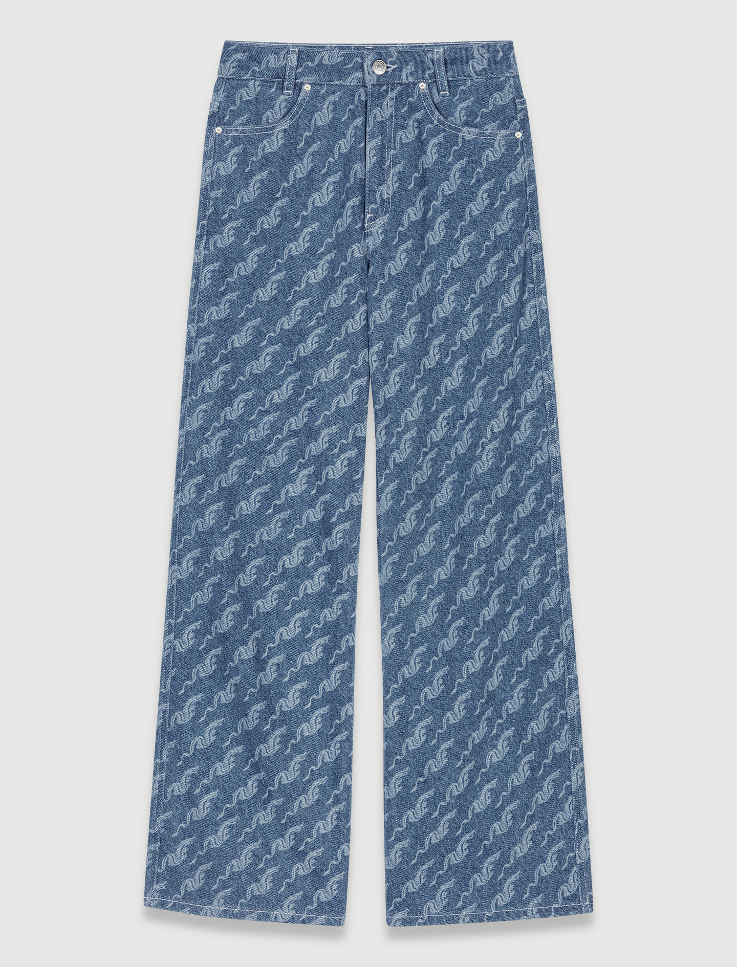 Jeans met wijde pijpen en print - Blauw