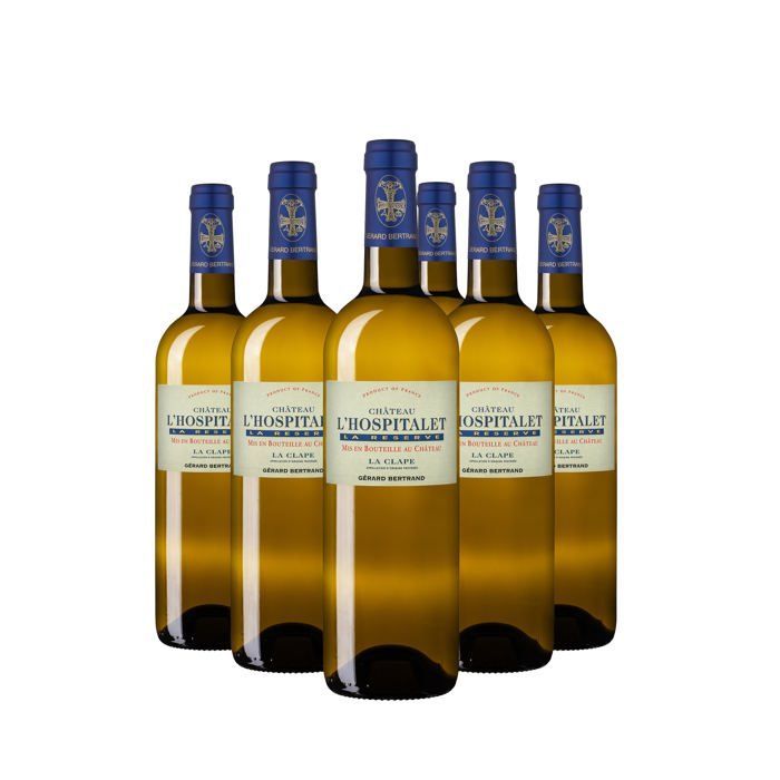 Vino blanco orgánico y biodinámico Château l'Hospitalet La Réserve 2022. Lote de 6 botellas de 75 cl.