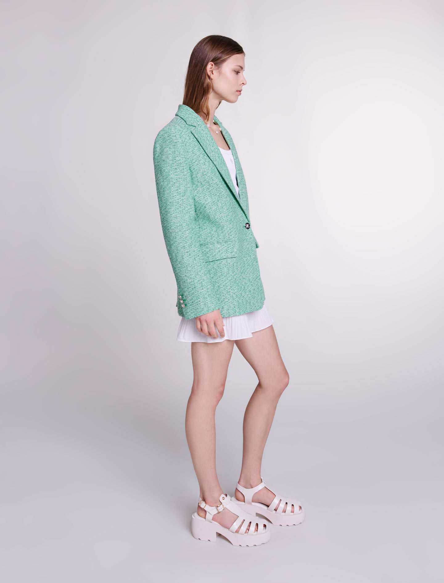 Jachetă din tweed - Vert