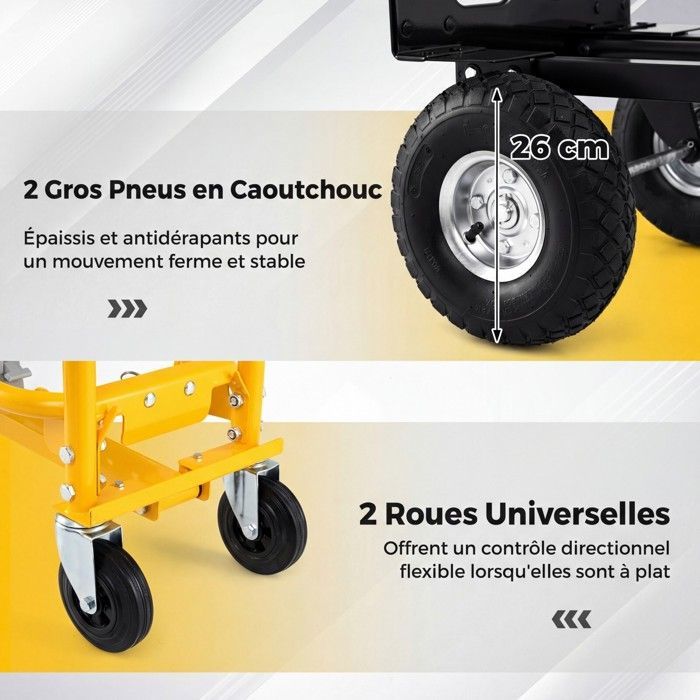 Carretilla metálica plegable 3 en 1 COSTWAY - 4 ruedas - Mango ergonómico, base extensible - 136 kg - Almacén, hogar