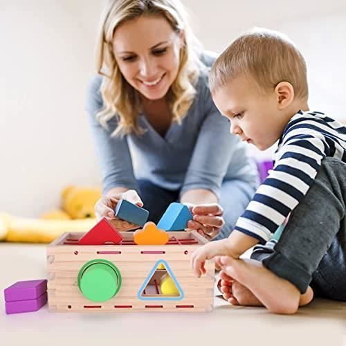 Brinquedo para meninas de 6 a 12 meses - AMOUNE - Cubo de atividades de madeira - Desenvolvimento da coordenação motora fina - Classificação de formas