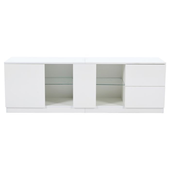 Mueble para TV KoDise blanco, mueble para TV de 160 cm con iluminación LED, 2 cajones y 1 puerta - para salón y dormitorio.