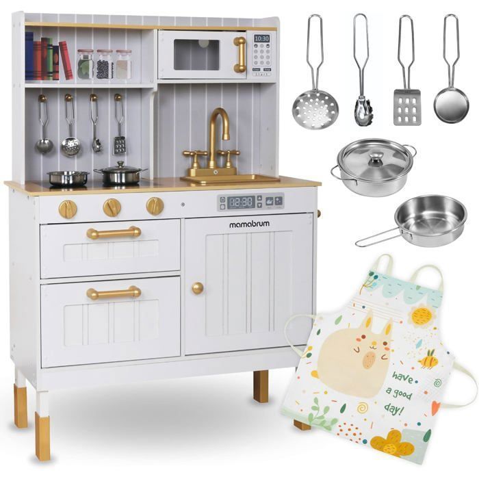 Cuisine en bois - MAMABRUM - Mamabrum 70x30x99,5 cm - Interactive - Accessoires inclus - Pour enfants dès 3 ans