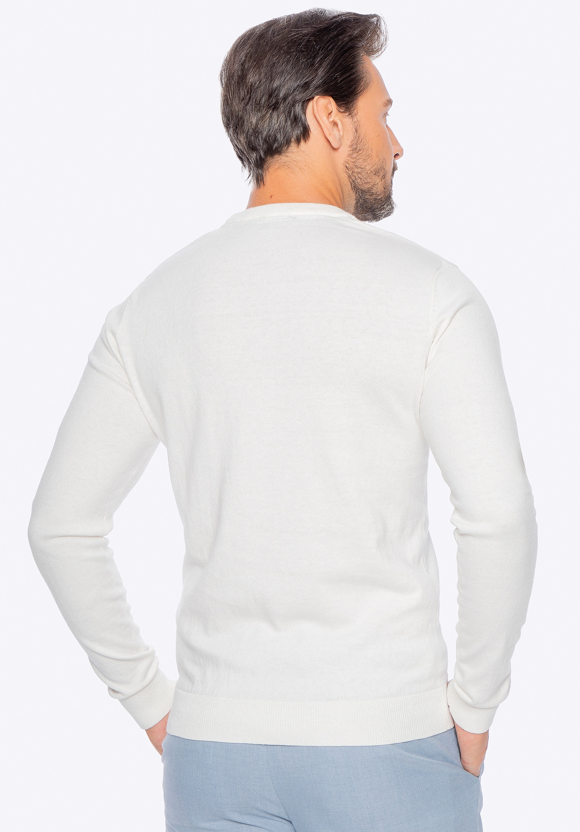 Sweter męski z bawełny z domieszką kaszmiru kremowy