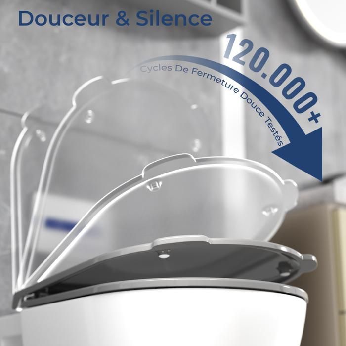 AquaWise Abattant WC Silencieuse Résine Duroplast Cuvette Wc softclose Antibactérienne Rapide à Nettoyer Démontage Facile Gris