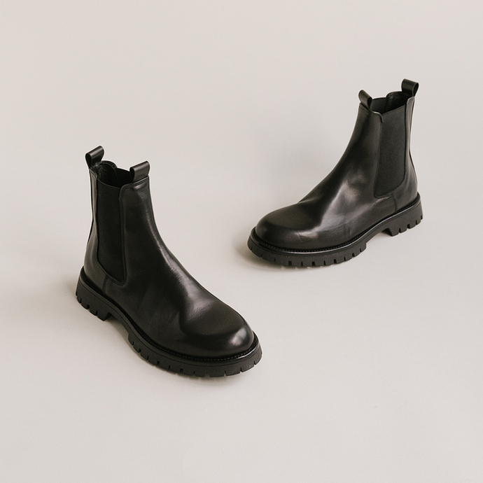 Bottines à plateformes  en cuir noir