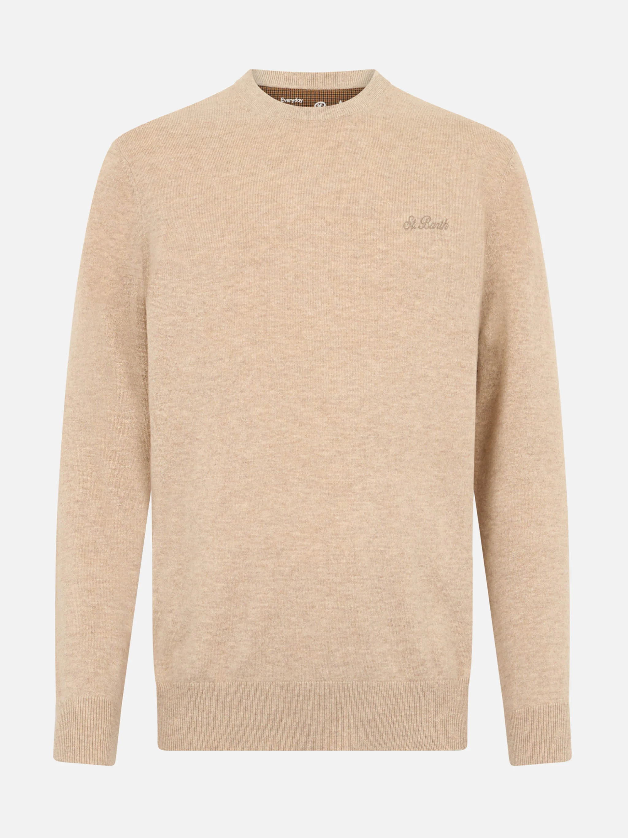 Regent herentrui met ronde hals, beige van kasjmierblend