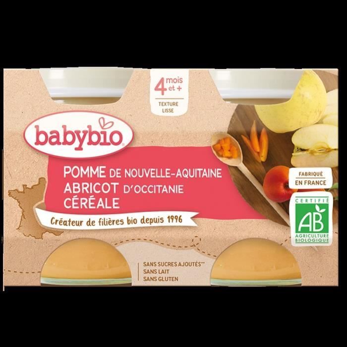 Babybio - Omogeneizzato per neonati al gusto di mela e albicocca - Biologico - 2x130g - Dai 4 mesi