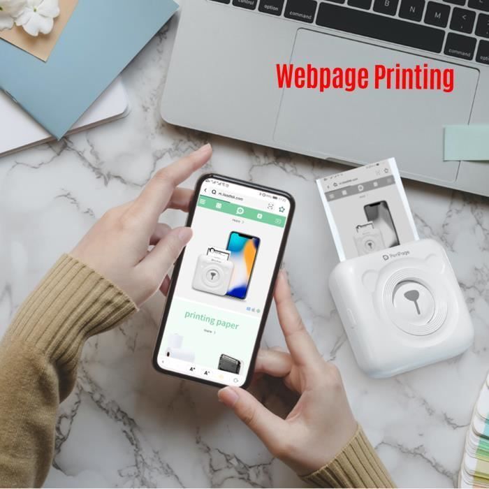 New Resolution - PeriPage A6 Mini Thermal Printer HD 304DPI BT AR Photo Function with 7 Rolls of Thermal Paper White