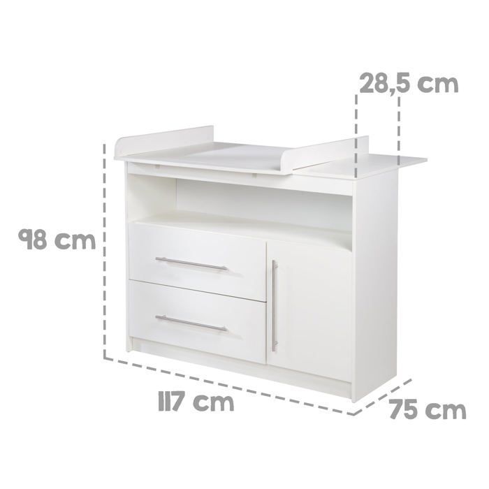 Commode à Langer ROBA Maren - Blanc - Plan Amovible - 2 Tiroirs - 1 Porte - Compartiment Ouvert