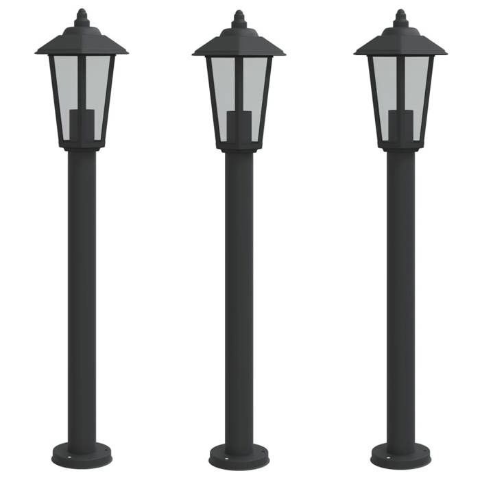 Lampade da terra per esterni, 3 pezzi, 80 cm, acciaio inox nero, 02_0042553