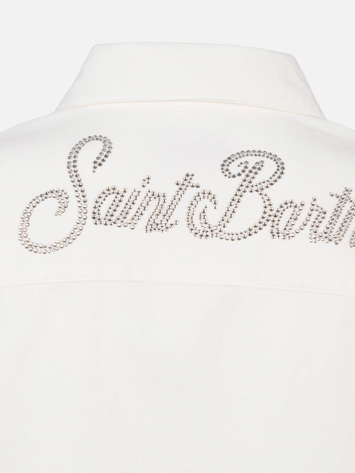 Camisa de pana para mujer color blanco roto con logo en rayas