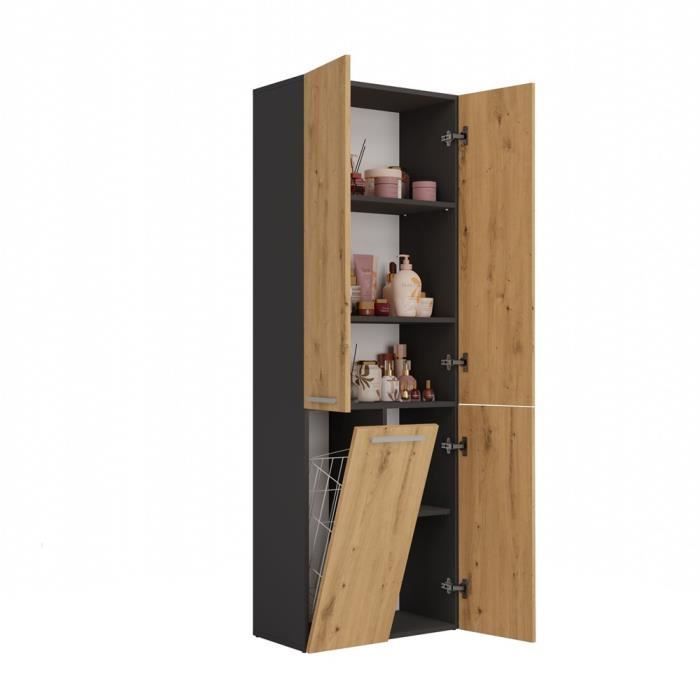 RORY - Armoire de salle de bain avec panier - Dimensions 174x60x30 - Meuble de rangement salle de bain espace buanderie