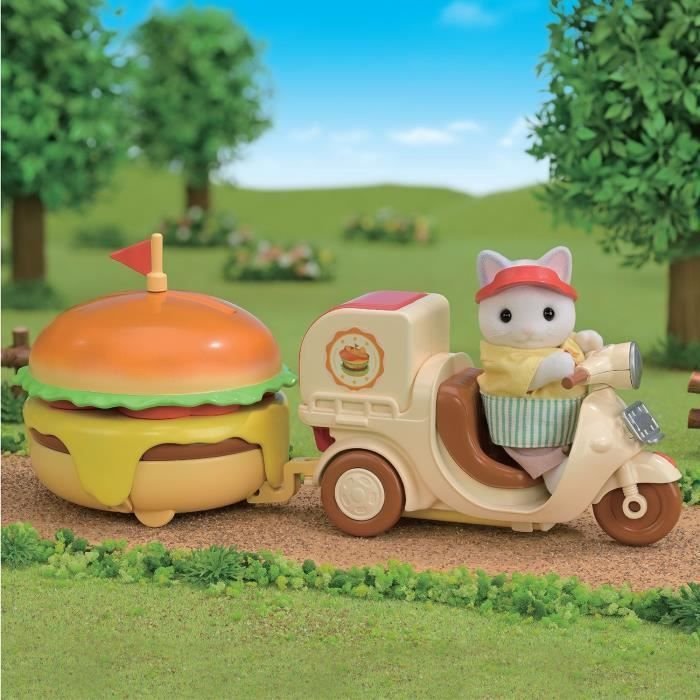 Gioco di ristorazione - SYLVANIAN FAMILIES - Chiosco di hamburger - Papà Gatto Latte e Scooter