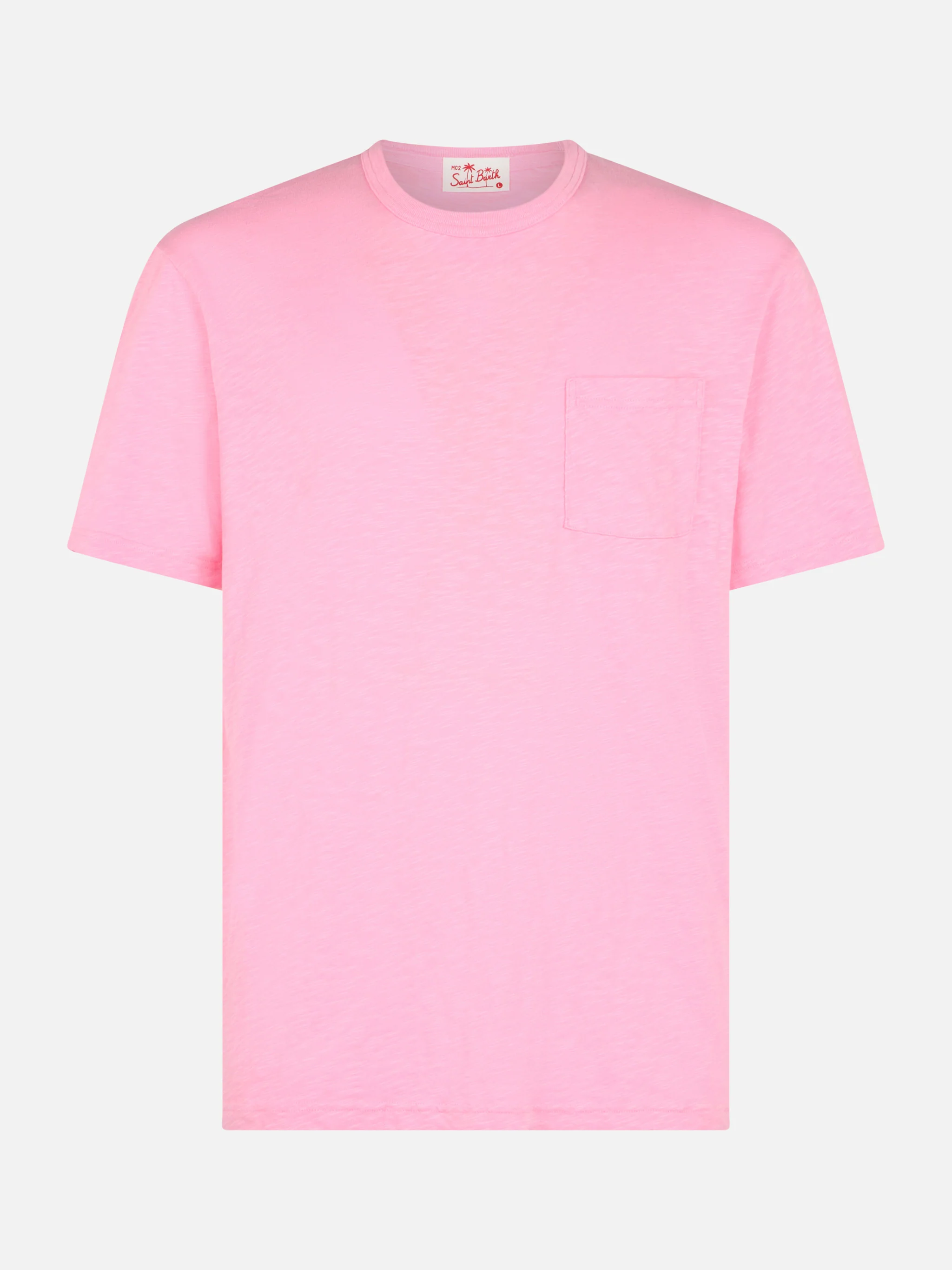 President heren T-shirt van roze katoen met vlammenmotief en borduurwerk