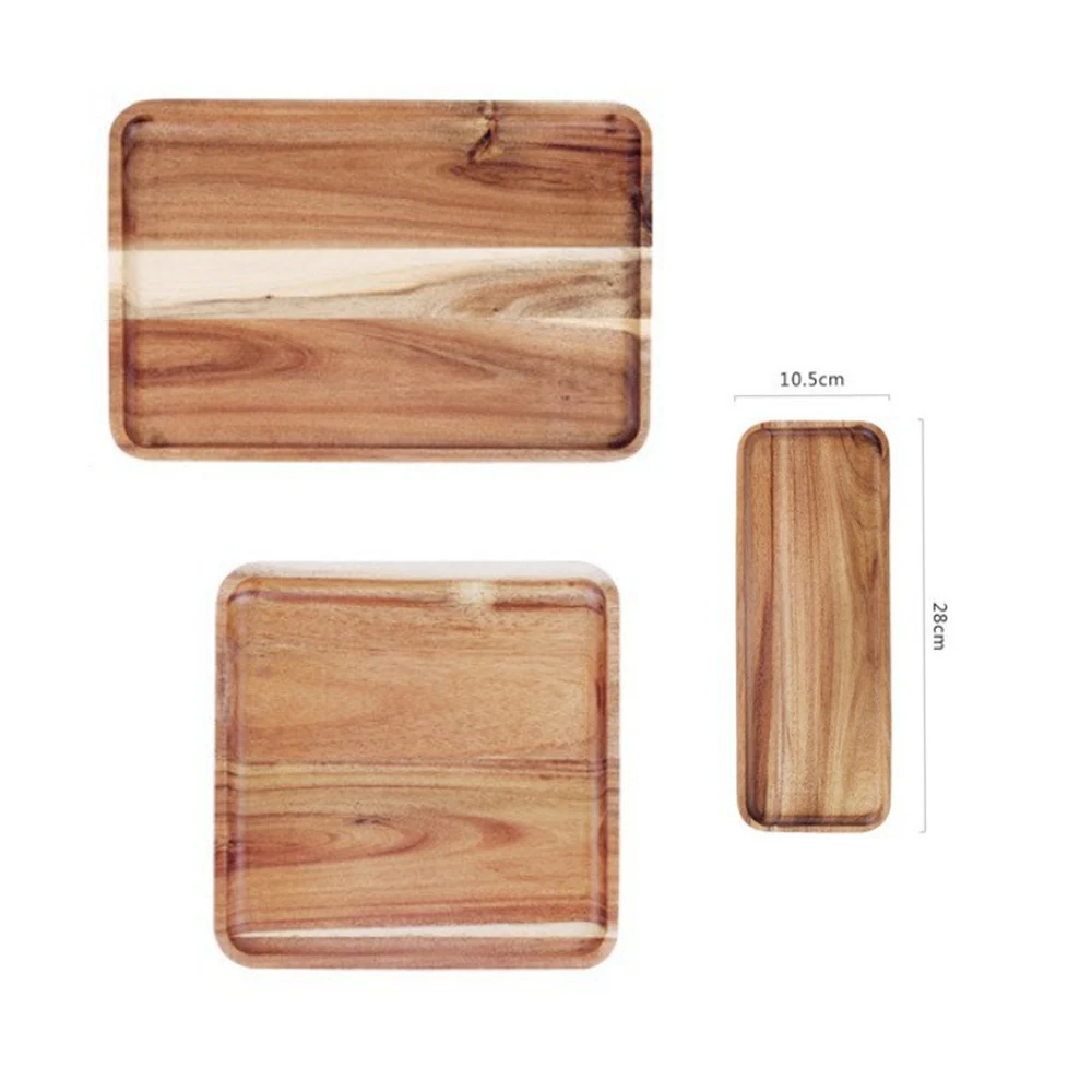 Plateau en bois d'acacia, plateau à café rectangulaire, assiette à fruits, plateaux de rangement pour aliments, desserts, bonbons, plateau à thé Gongfu, accessoires de cuisine
