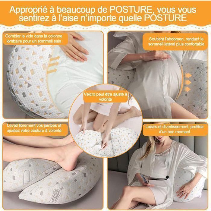 Coussin de Grossesse —Les Hanches, Les Jambes, Oreiller de maternité avec Housse d'oreiller Amovible et réglable