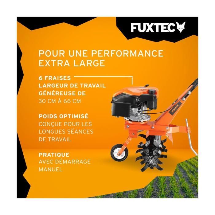 Motocultor de gasolina FUXTEC FX-AF1139 - 139 cc, ancho de trabajo máximo de 36-66 cm.