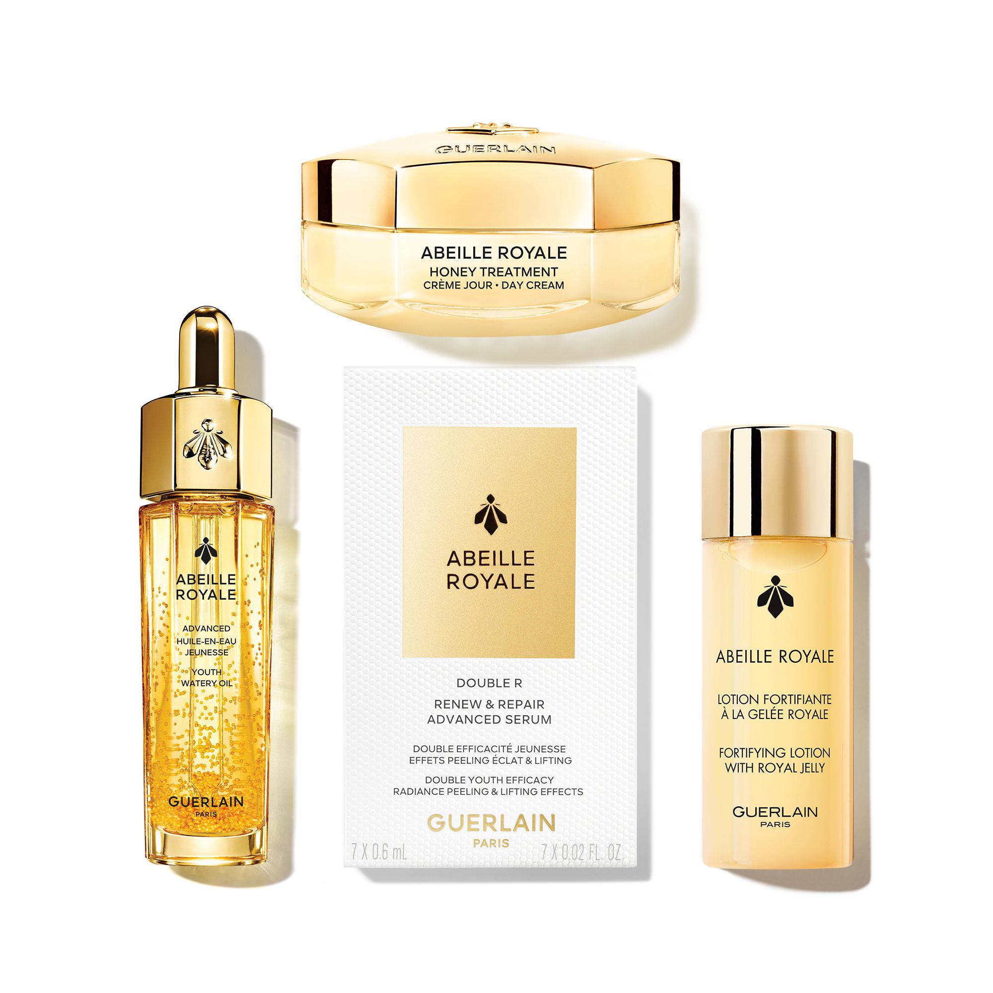 „Abeille Royale“ senėjimą stabdanti programa su medumi ir dieniniu kremu. Prabangūs dovanų rinkiniai.