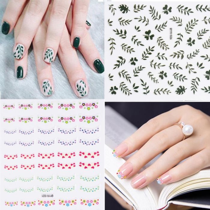 Nouveau sticker pour ongles à l'eau (1 pièce) : motif floral, feuille, arbre, cactus, vert, style estival simple, idéal pour la manucure et le nail art.