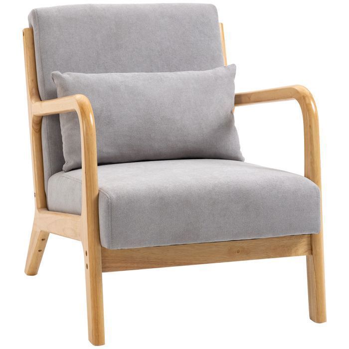 Thickened seat, lounge chair with armrests, lumbar cushion, upholstered chaise longue with wooden frame, velvet look