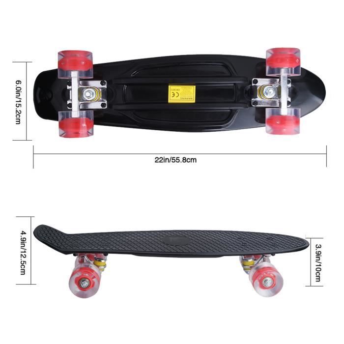 Skate - SINBIDE - PRETO - Shape Retrô - Rodas com Luzes de LED - 55,8x15,2x12,5 cm