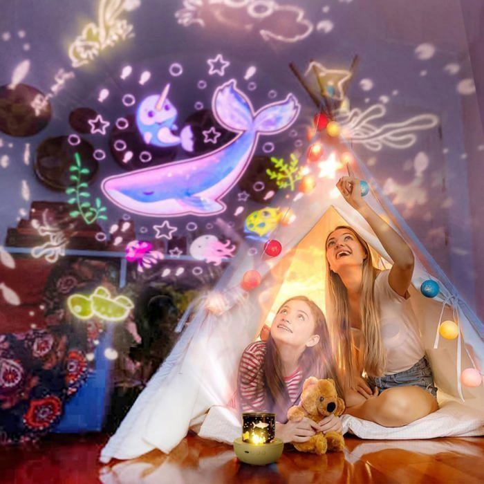 Veilleuse LED pour enfants, Projecteur ciel etoile, 21 films avec rotation à 360° et Luminosité réglable - Ideal pour Cadeaux