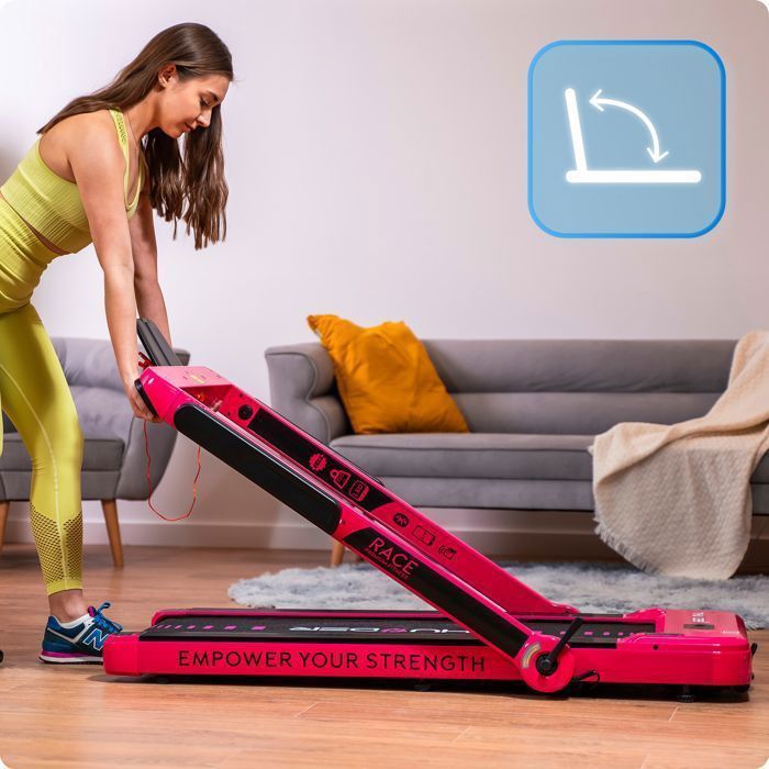 Tapis roulant pieghevole THUNDER® RACE-PINK | Velocità regolabile 1-14 km/h | App Bluetooth | Peso massimo supportato 130 kg | Display a LED | Rosa