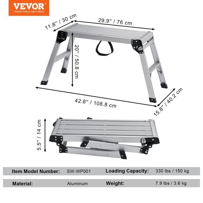 Plataforma de trabajo - VEVOR - Taburete plegable de aluminio, banco de trabajo plegable de aluminio, escalera de 150 kg, antideslizante.