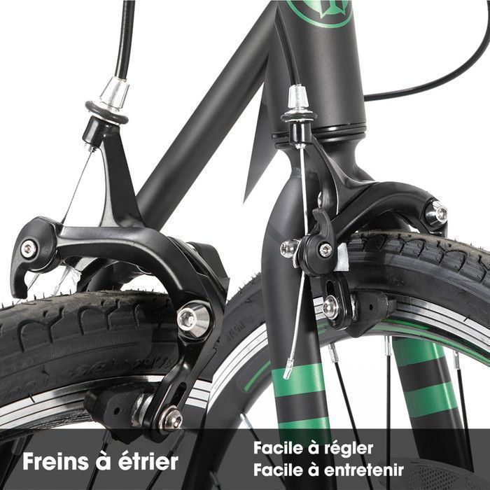 Hiland Road Bike 28 », City Bike, Cadre aluminium 700c, Freins à étrier, Hommes et Femmes, 14 Vitesses, M - Noir