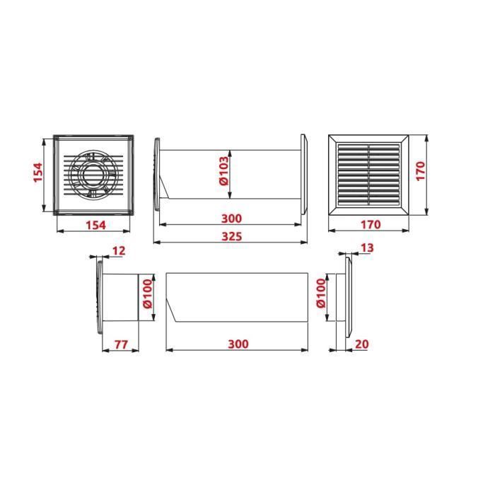 Conjunto completo 4 en 1 para la distribución de aire caliente: ventilador + accesorios.