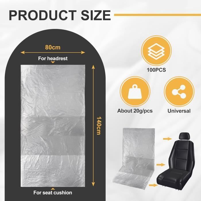 Fundas desechables de plástico para asientos de coche - Paquete de 100 - Resistentes a la suciedad y al polvo
