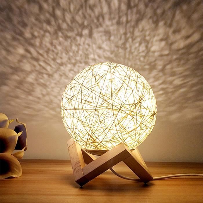Lampe de chevet en rotin - HZDHCLH - Résistant aux chutes - Rechargeable USB - LED