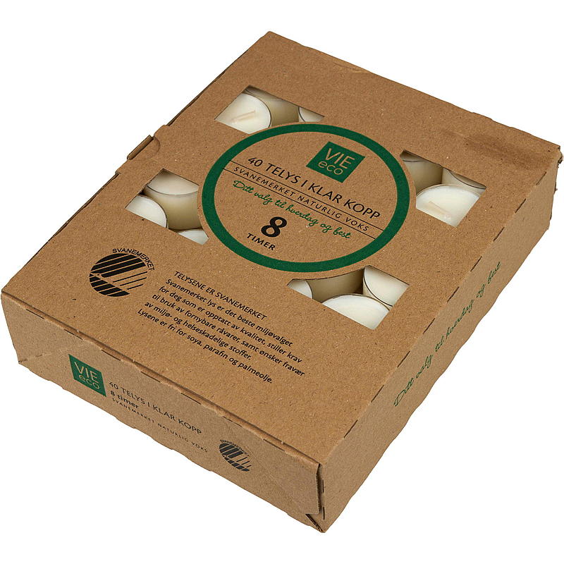 Vie Eco theelichtjes, verpakking van 40 stuks, brandt 8 uur. Vie Eco