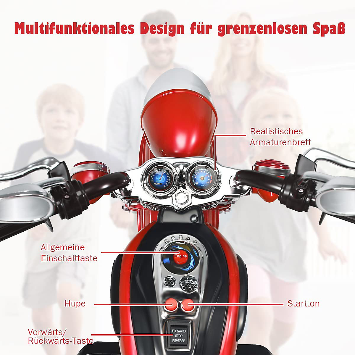 Motocykl, trójkołowy, odpowiedni dla dzieci od 3 lat, czerwony