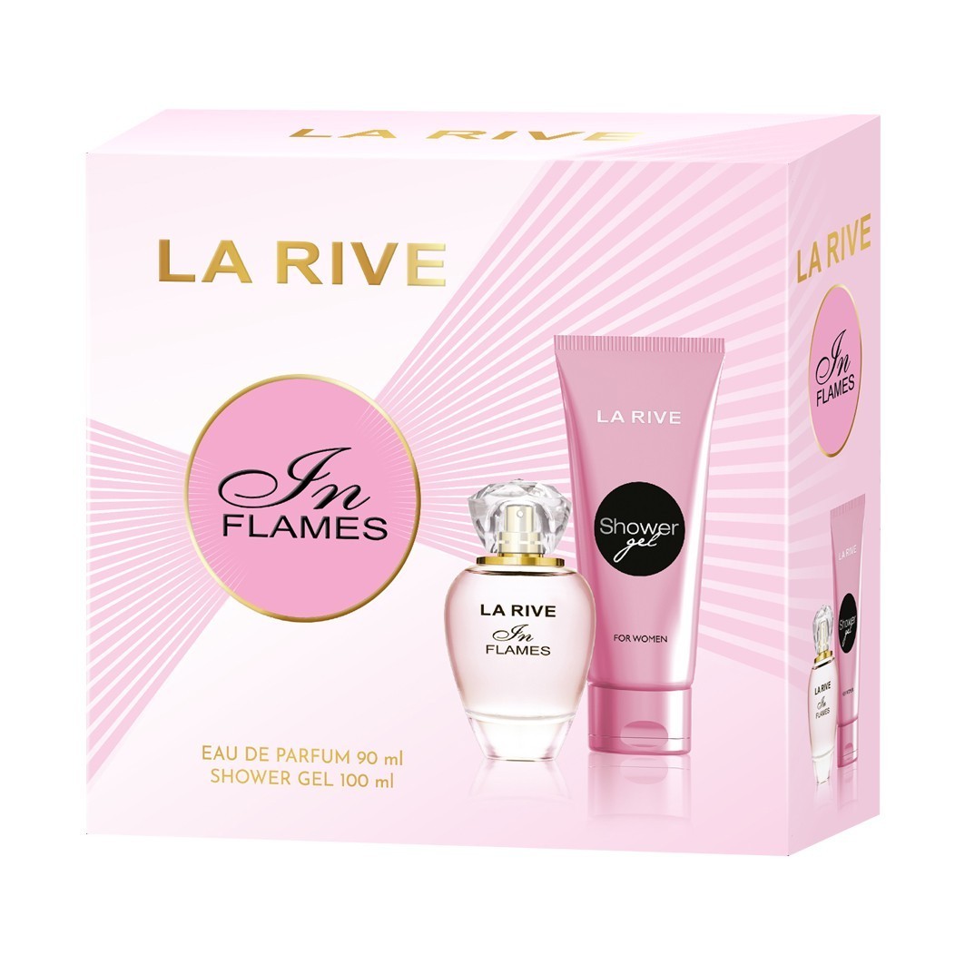 „La Rive“ kvapų rinkinys „In Flames“ 90 ml kvepalai + 100 ml dušo želė – 1 dalies dovanų rinkinys