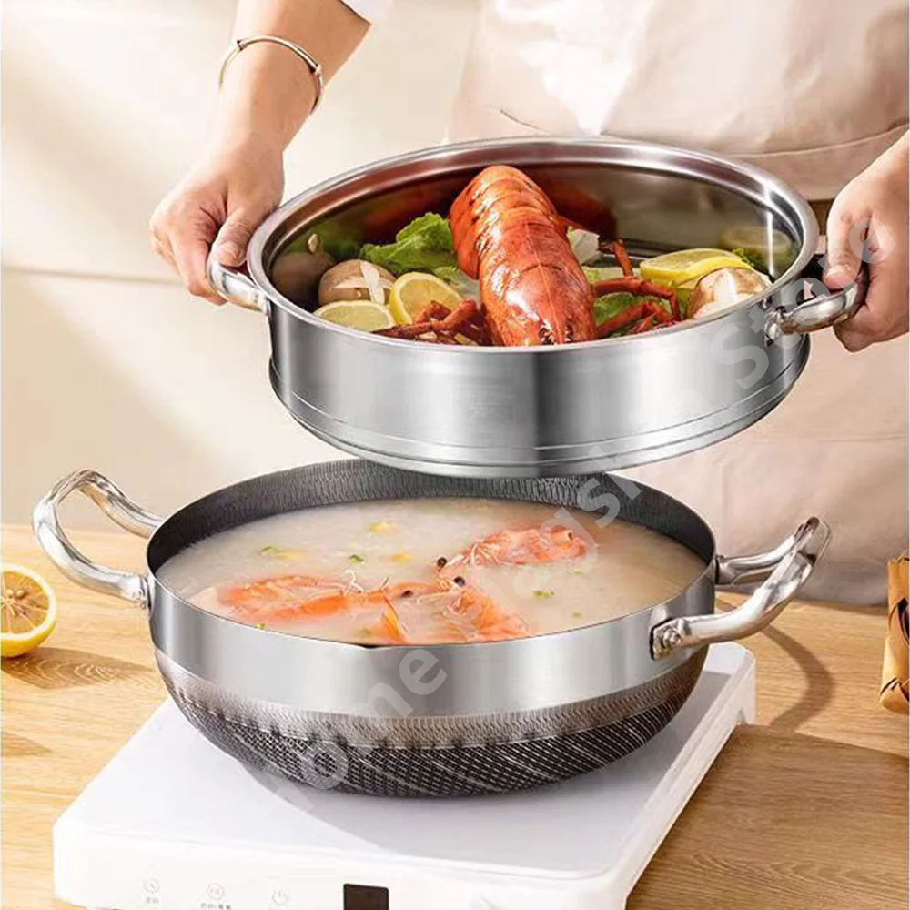 Wok en acier inoxydable 316, 30 cm, antiadhésif, compatible induction et gaz, ustensile de cuisine durable.