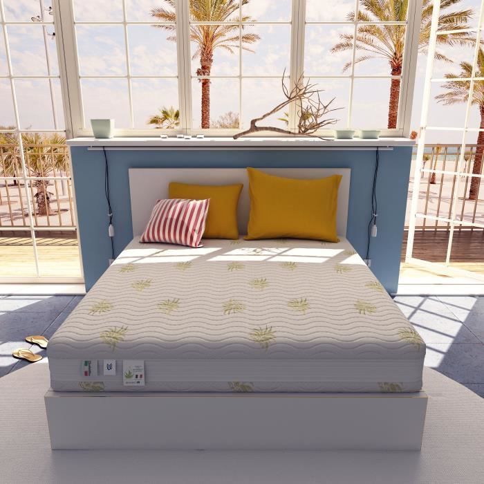 Colchón muy bonito de 180x200 cm - Espuma viscoelástica - 23 cm de grosor - Para 2 personas - Funda extraíble de aloe vera