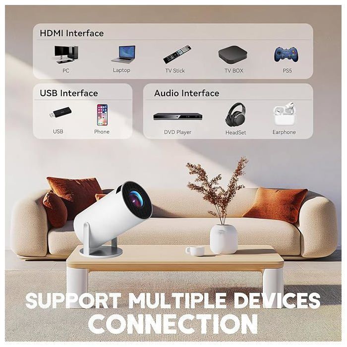 Mini Portable Projector with 2-in-1 Game Console, Android 110, BT, 54, 2GB/16GB, for Games, TV, Movies, 1080p Support