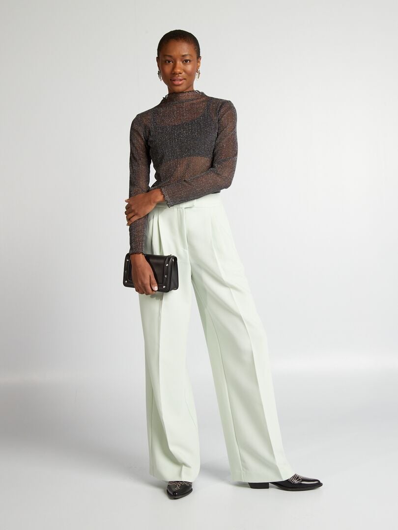 Transparant metallic T-shirt met ruches - ZWART