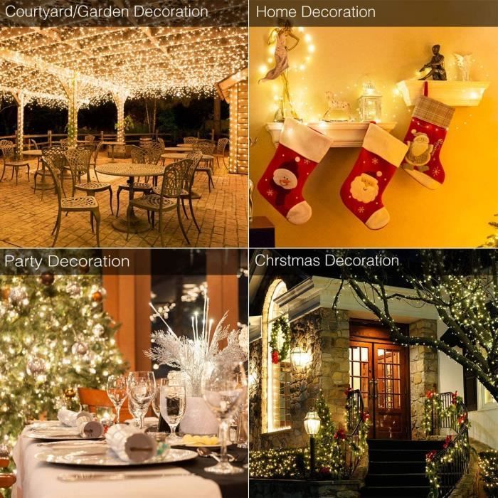 Guirnalda de luces solares - 12 m, 100 LED - Resistente al agua - Ideal para jardín, patio, árbol de Navidad y decoración de fiestas.