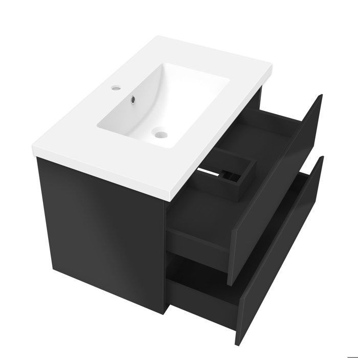 AICA 80 cm hoogglans zwarte badkamermeubel met 2 lades met softclose-systeem en enkele wasbak