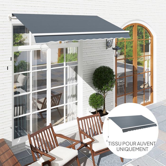 Tela de repuesto para toldo - Outsunny - Cenefa, repelente al agua - Compatible con 3x2,5 m - Poliéster de alta densidad 280 g/m² - Gris