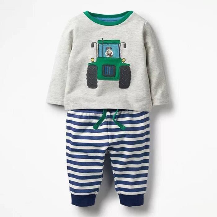 Pyjama Enfant - FUNMOON - Rayé - Gris - Garçon - Vêtements de Nuit